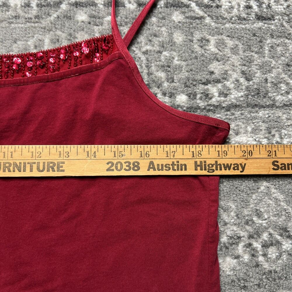 Vintage Ann Taylor Womens XL Red Sequin Trim Tank Top Camisole Y2K Holiday Glam - Picture 4 of 7